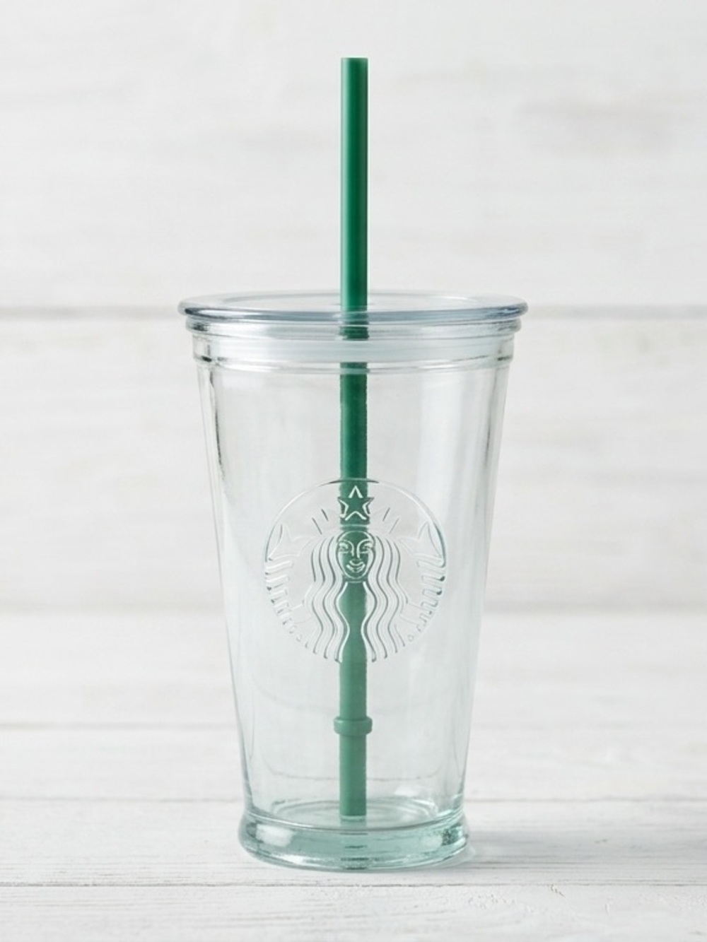 Starbucks 16 oz Recycled Glass Tumbler Cold Cup Siren Logo Lid Green Straw Spain